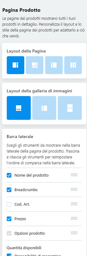 modificare pagina prodotto