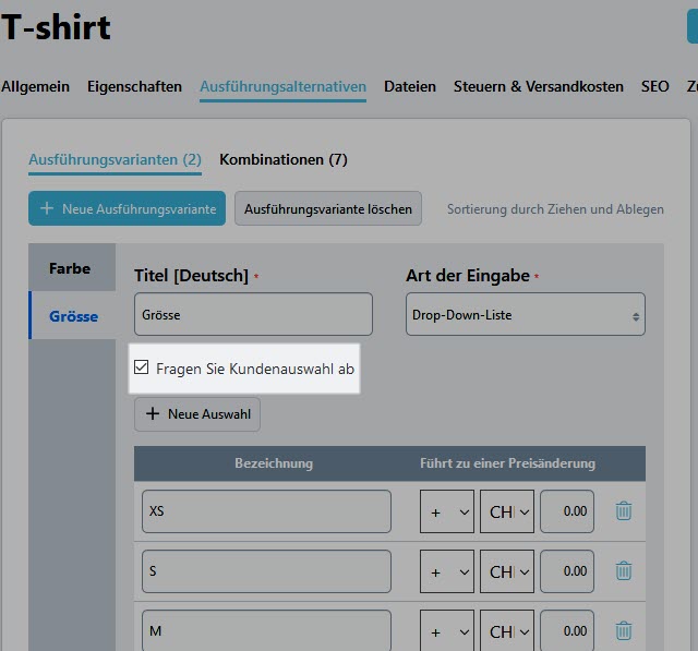 Keine Standardproduktkombination