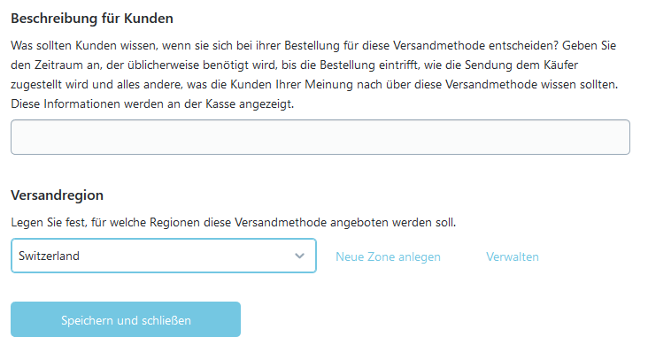 Lieferfrist und Versandregion