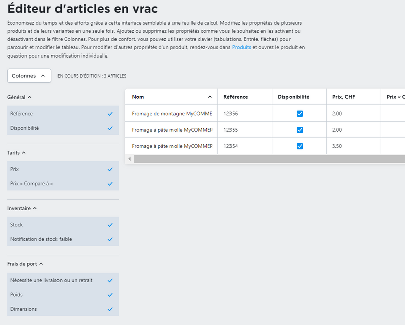 Éditeur d'articles en vrac