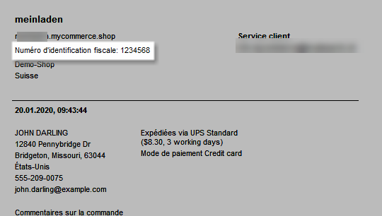 Numéro d'identification fiscale sur la facture