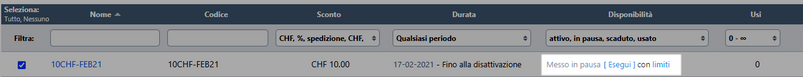 buono sconto messo in pausa