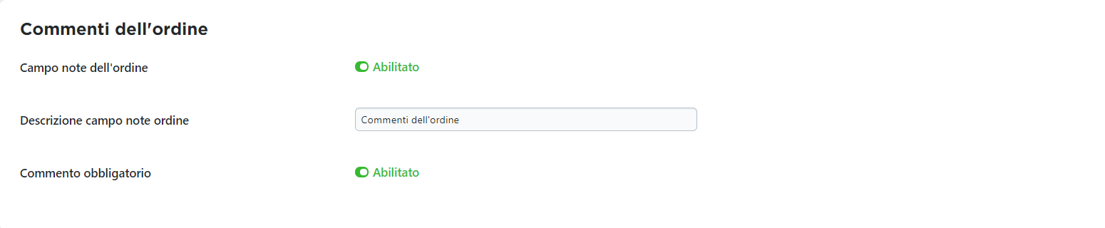 Attivare commenti dell'ordine