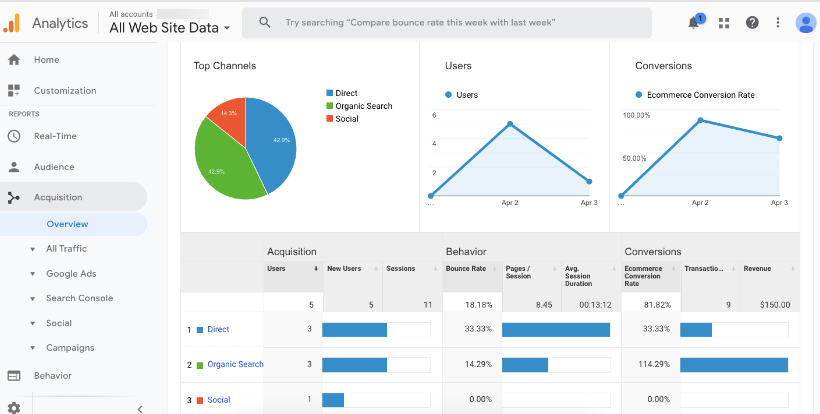 Erfassungsdaten in Google Analytics ansehen