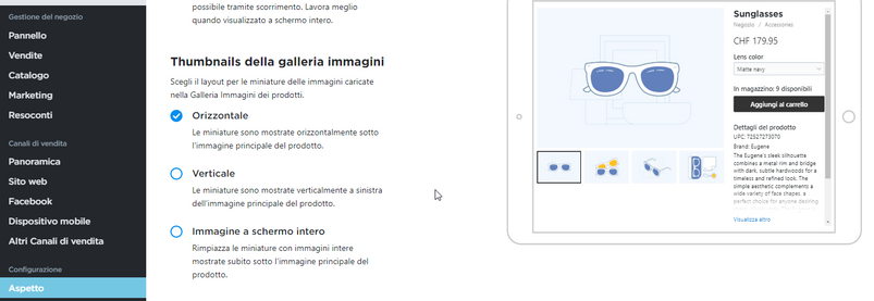 cambiare le miniature delle immagini del prodotto