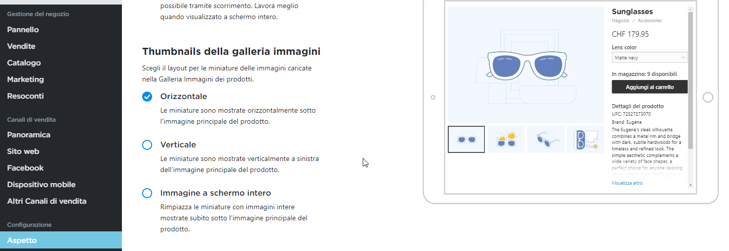 cambiare le miniature delle immagini del prodotto