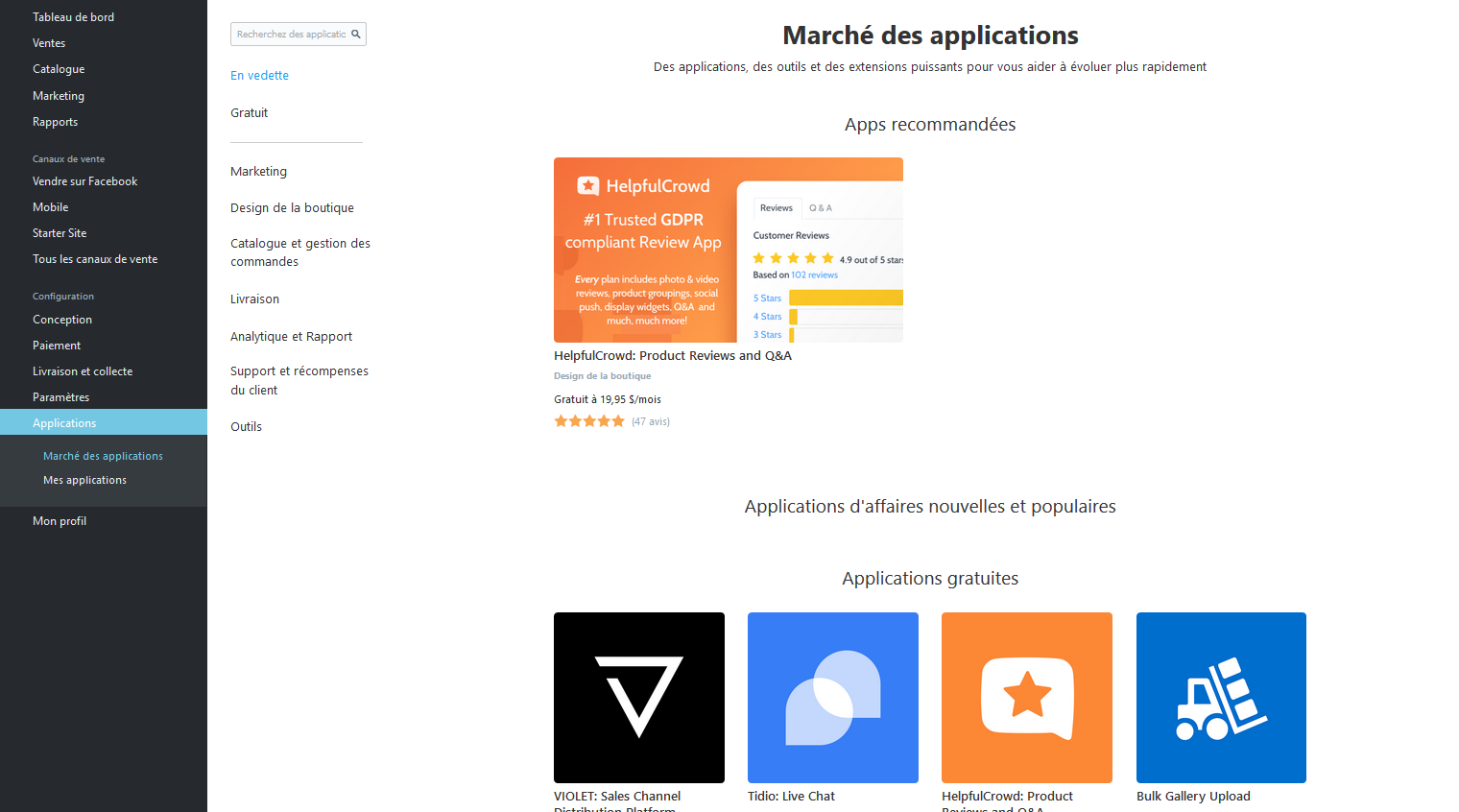 Marché des applications