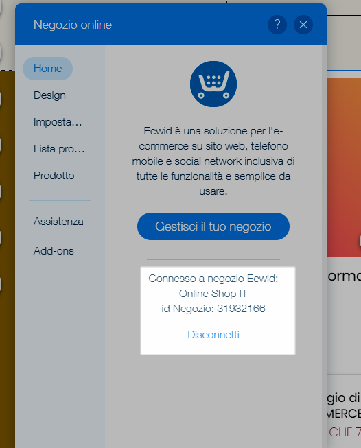 Connettere online shop con WIX