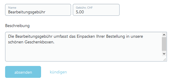 Bearbeitungsgebühr einstellen