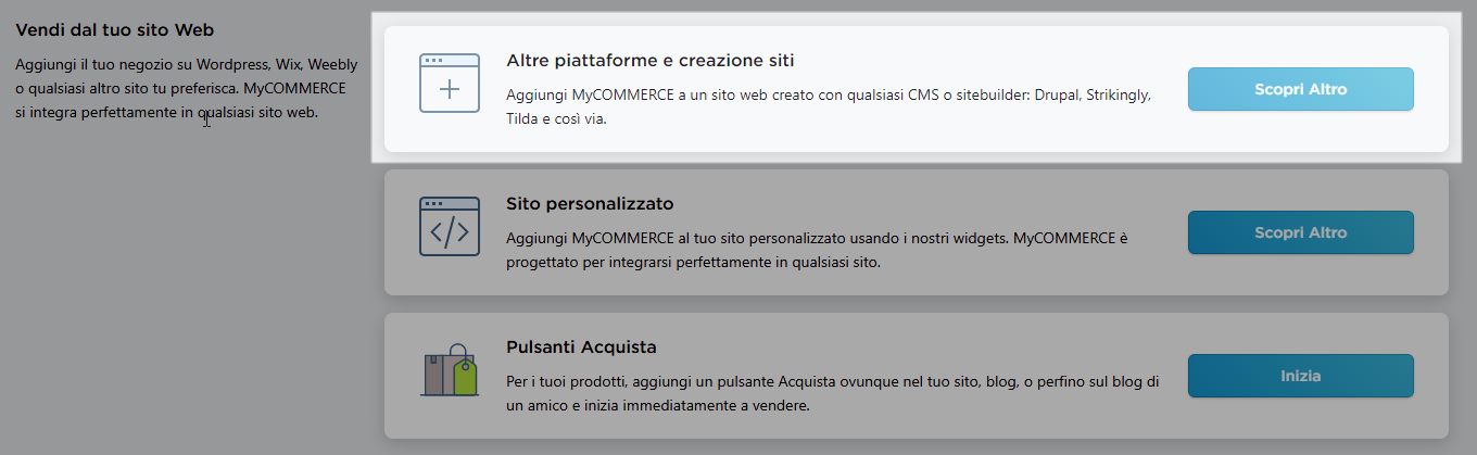 aggiungere il negozio a qualsiasi sito web