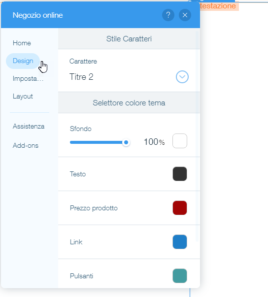 cambiare il design dello shop su wix