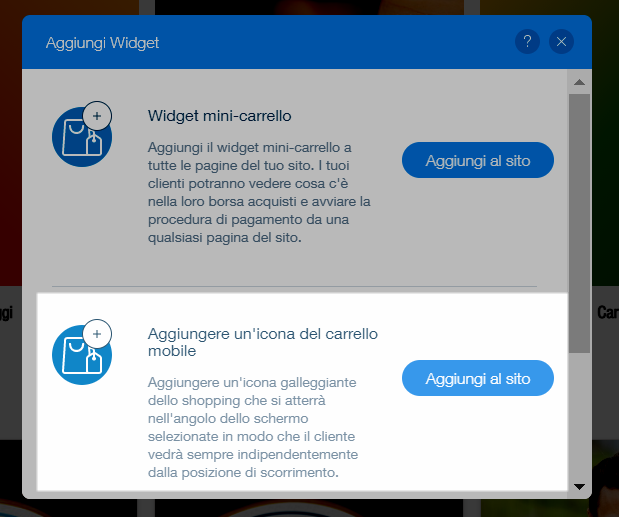Aggiungere un icona del carrello mobile