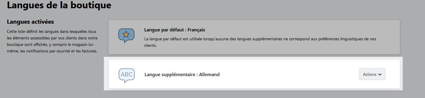 Langue supplémentaire exemple