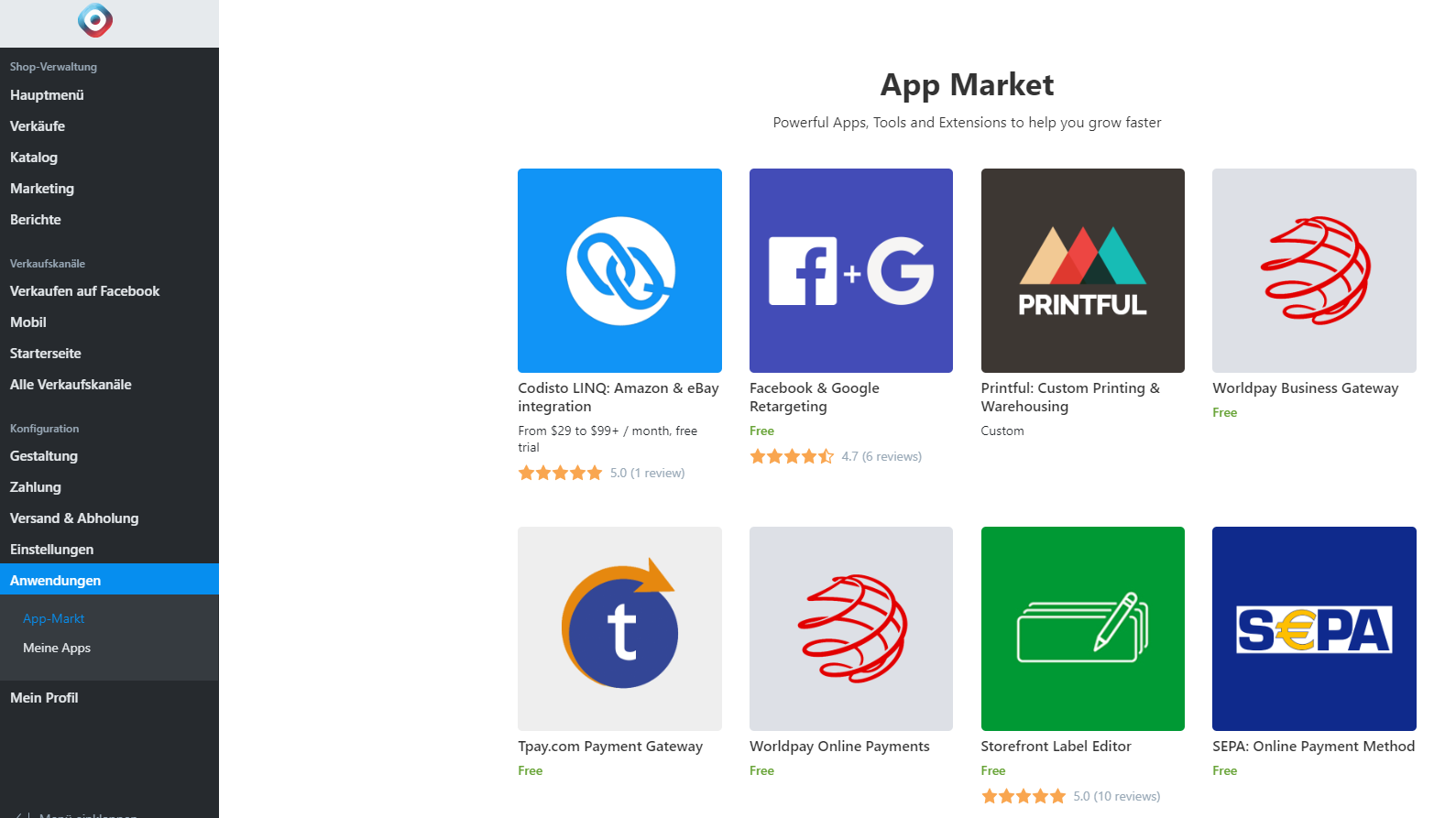 Übersicht App Market