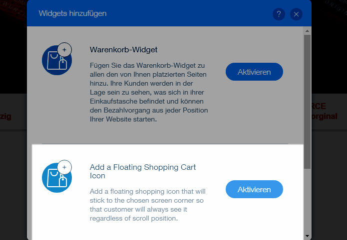 Floating Shopping Cart Icon aktivieren