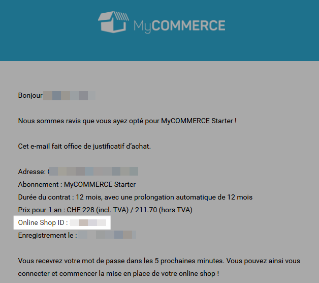 online shop id dans la confirmation de commande