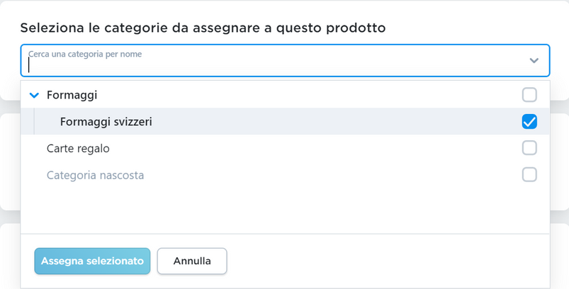 assegnare categoria al prodotto