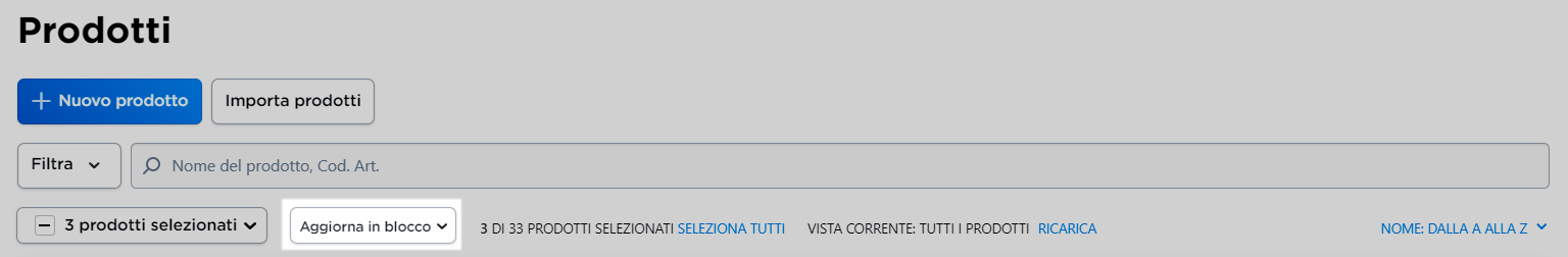 scegliere diversi prodotti per l’aggiornamento in blocco