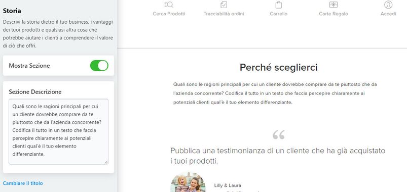 riempire sezione storia