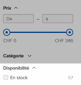 critères de filtre shop en ligne