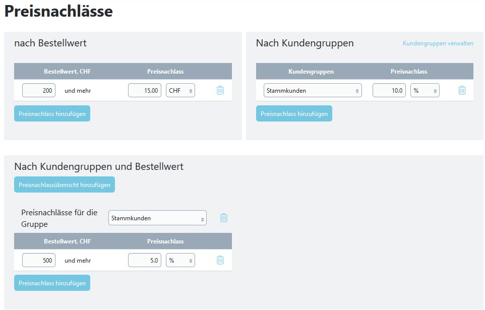 Preisnachlass Kundengruppe