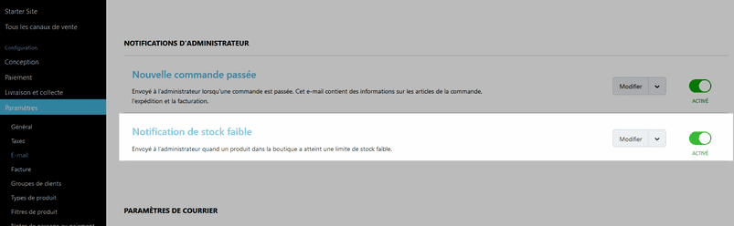 notification de stock faible
