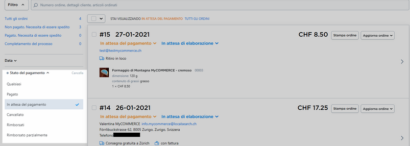 visualizzare gli ordini non ancora pagati