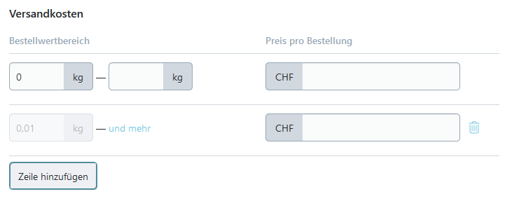 Versandkosten - grundlage auf Gewicht