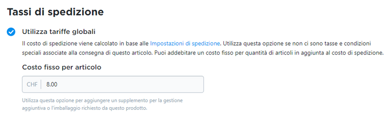 spedizione specifica per prodotto - costo fisso per articolo