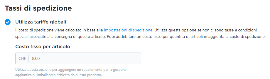 spedizione specifica per prodotto - costo fisso per articolo