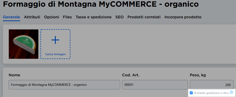 richiedere spedizione o ritiro per un prodotto