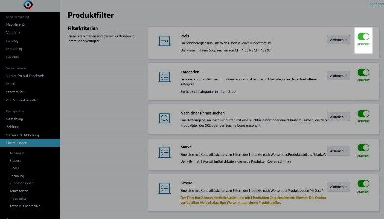 Filter deaktivieren