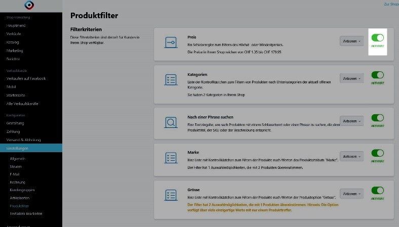 Filter deaktivieren