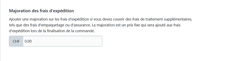 Majoration de frais d'expédition