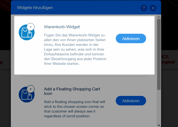Warenkorb-Symbol auf WIX aktivieren
