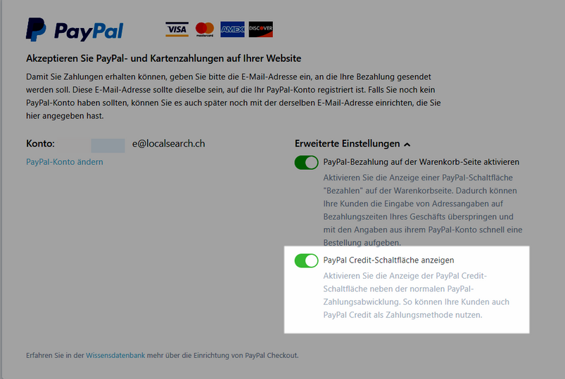PayPal Credit Schaltfläche aktivieren