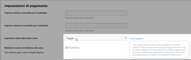 saltare metodo di pagamento