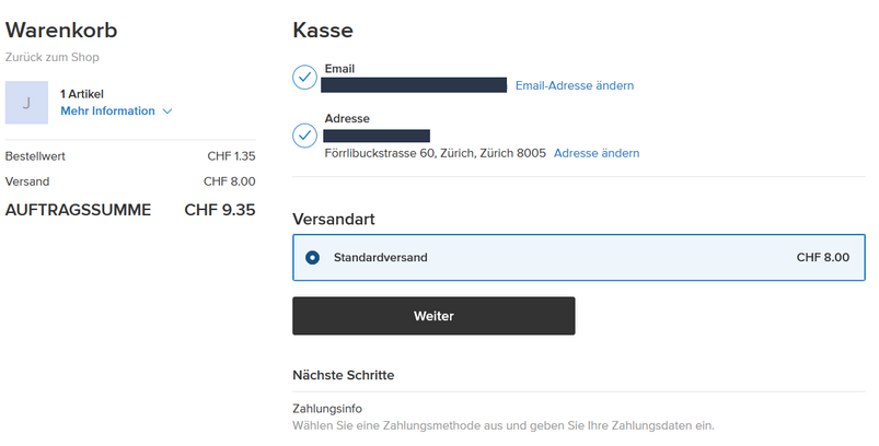Versandkosten beim Checkout