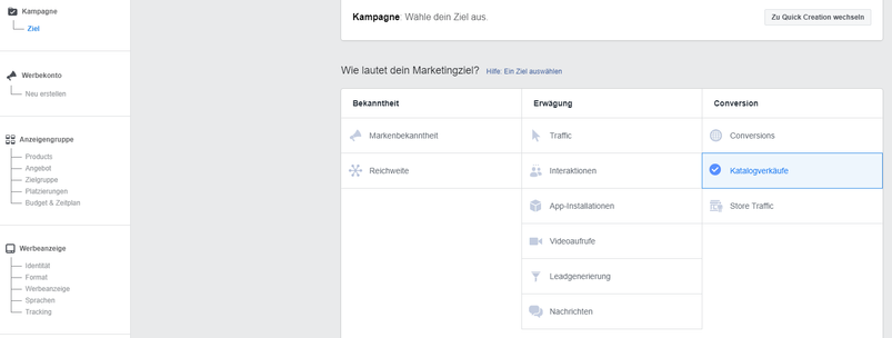 Kampagnenziel auswählen