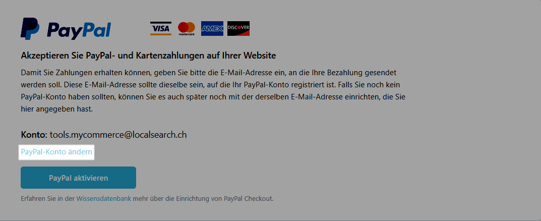 vordefinierte E-Mail-Adresse PayPal-Konto in der MyCOMMERCE Systemsteuerung ämdern