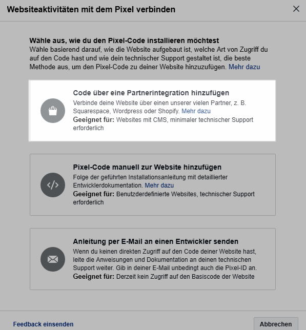 Websiteaktivitäten mit dem Pixel verbinden