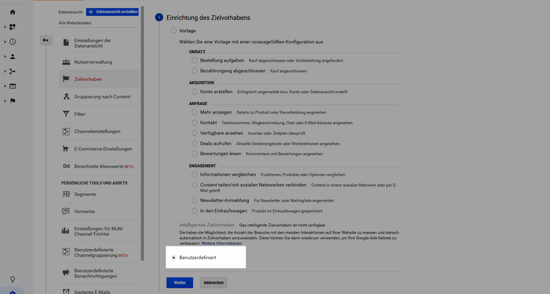 Impostazione l’obiettivo in Google Analytics