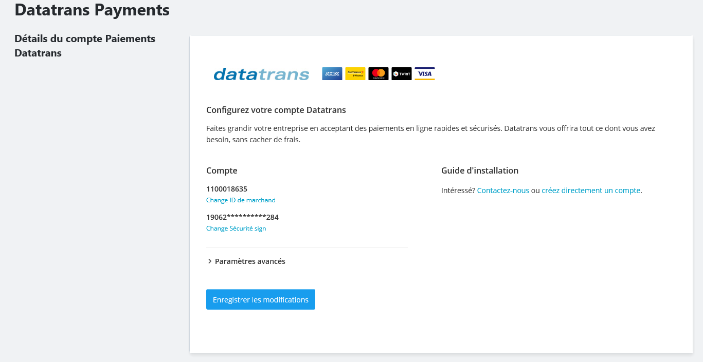 Configurez votre compte Datatrans