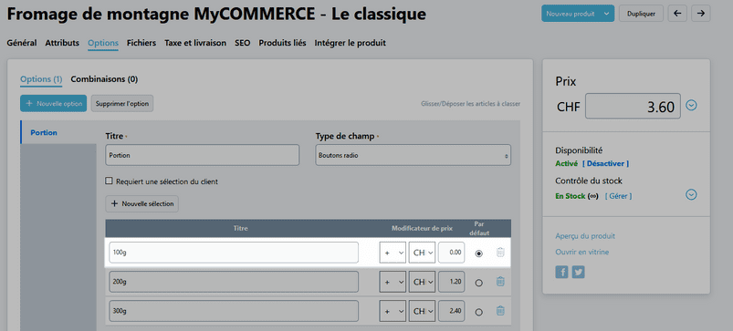 option par défaut