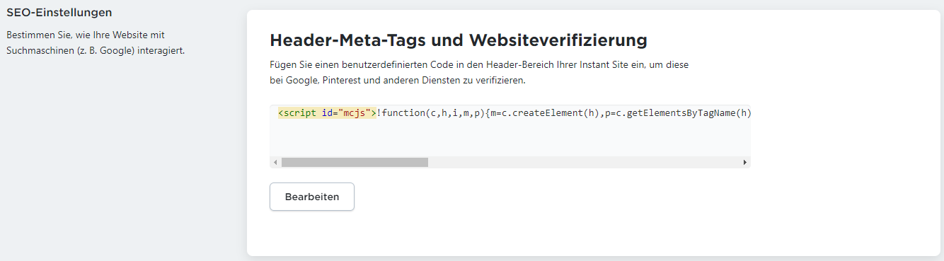 Mailchimp Website verifizieren Codeingabe