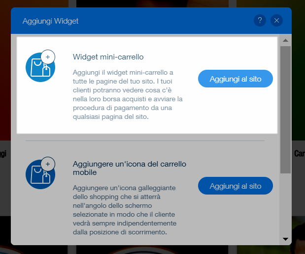 attivare il widget carrello