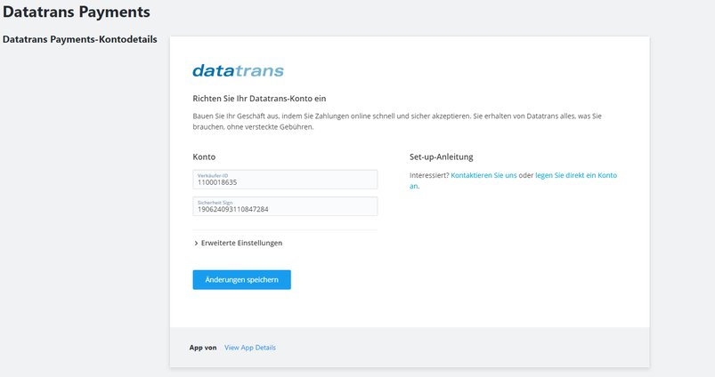 Datatrans Kontoeinrichtung