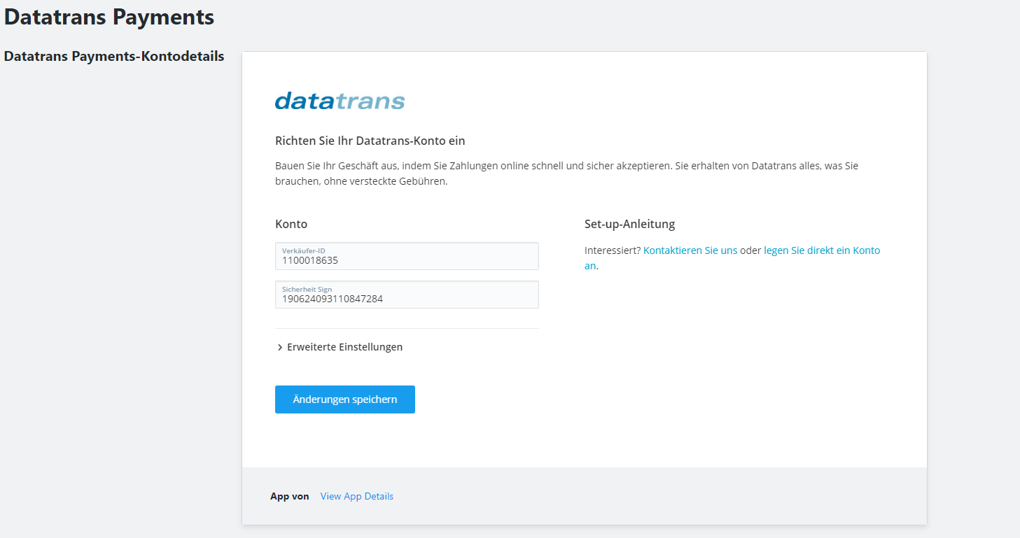 Datatrans Kontoeinrichtung