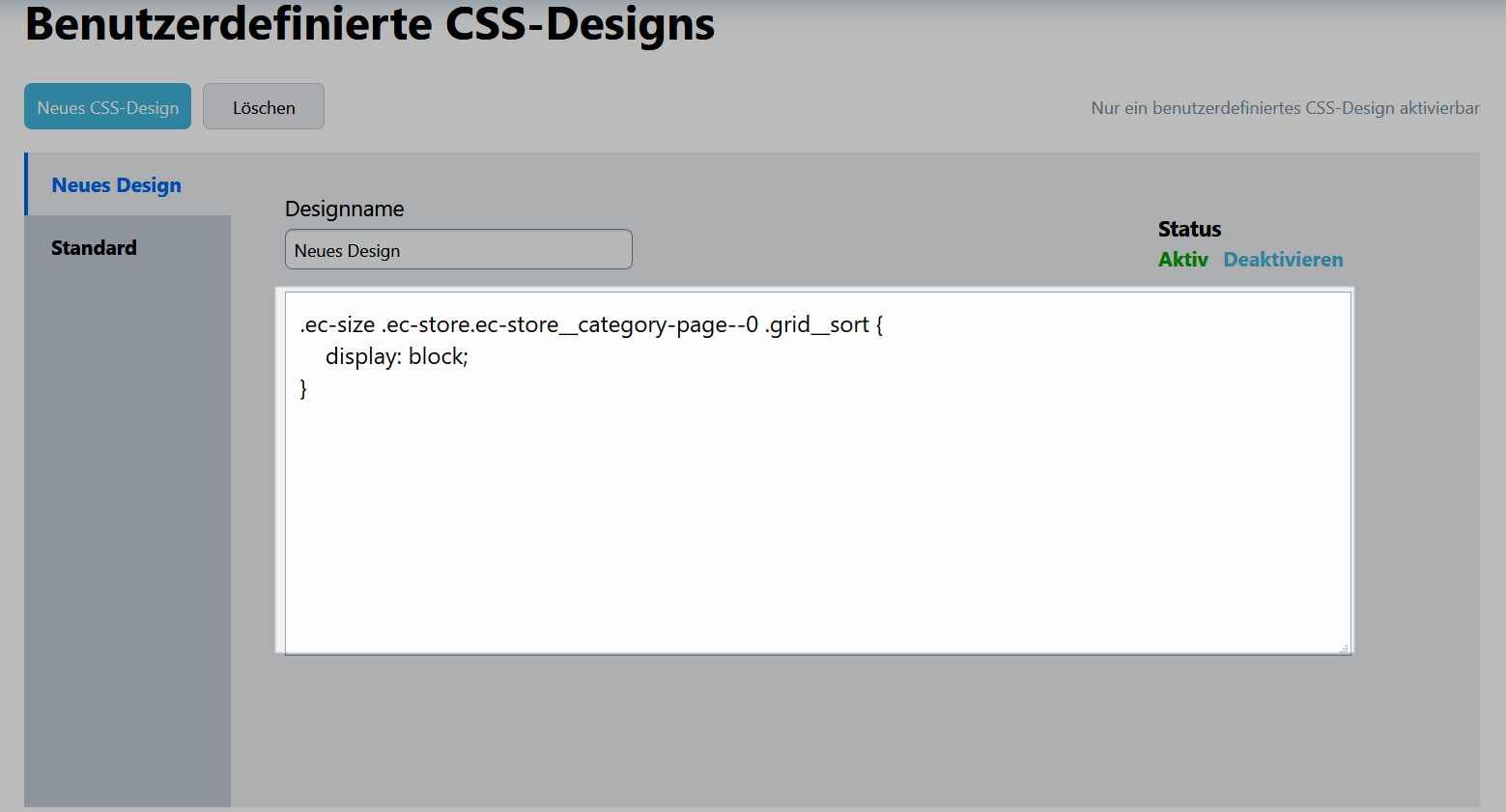 Neues CSS Design aktivieren