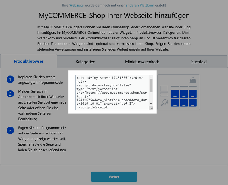 Hinzufügen vom Shop zu einer benutzerdefinierten Webseite Schritt 2